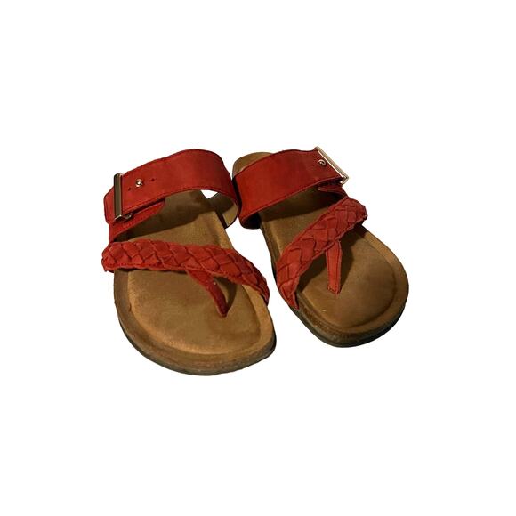 Earth Origins Women's Braided Leather Toe Post Sandals Onida Red Size 8.5W - Picture 1 of 10